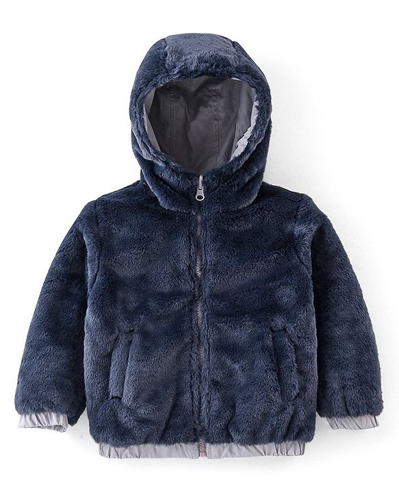 Babyhug Full Sleeves Solid Colored Reversible Jacket with Pockets - Silver