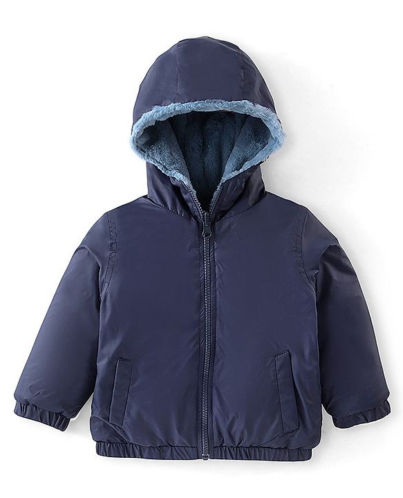 Babyhug Full Sleeves Solid Colored Reversible Jacket with Pockets - Navy