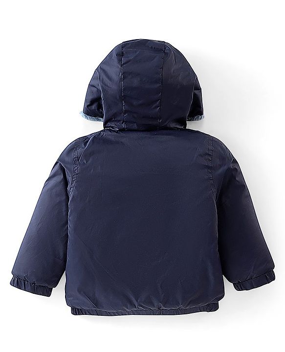 Babyhug Full Sleeves Solid Colored Reversible Jacket with Pockets - Navy