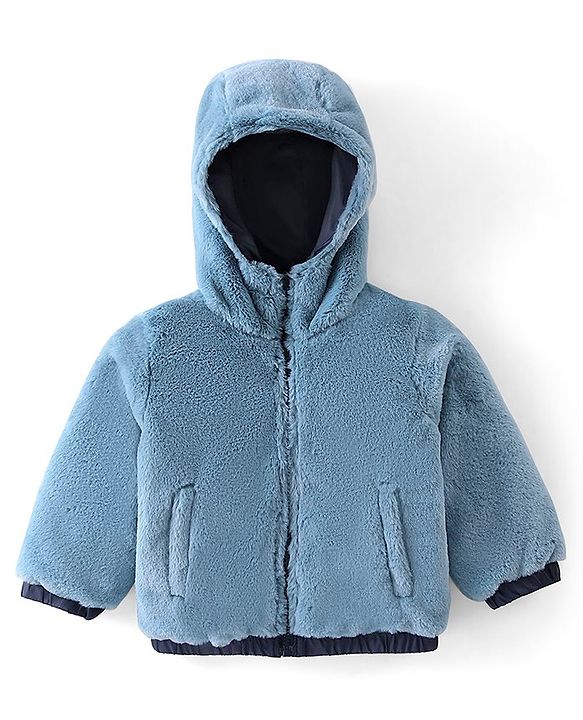 Babyhug Full Sleeves Solid Colored Reversible Jacket with Pockets - Navy