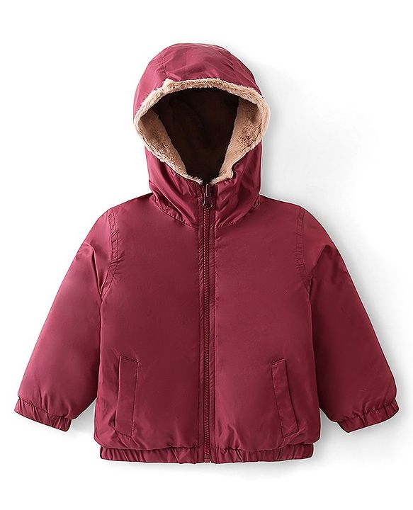 Babyhug Full Sleeves Solid Colored Reversible Jacket with Pockets - Wine