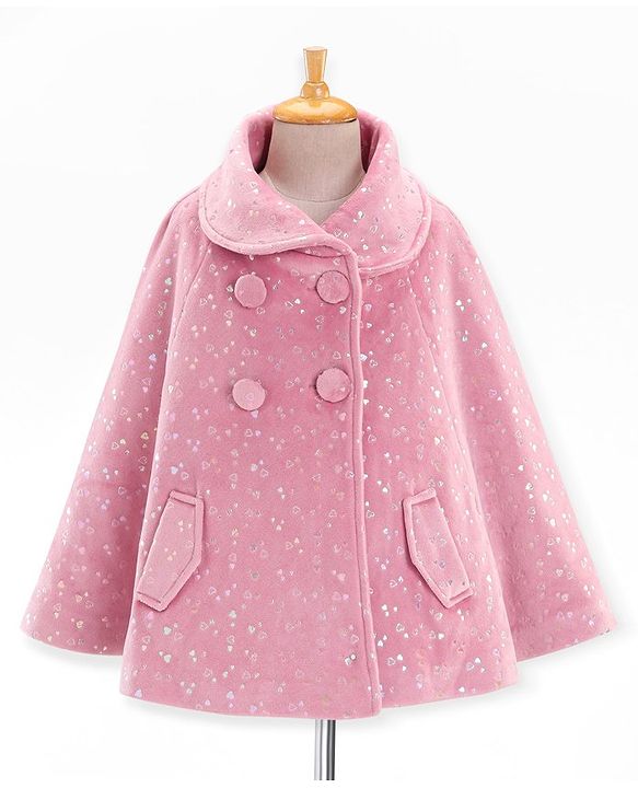 Babyhug Full Sleeves Trench Coat Heart Print - Pink