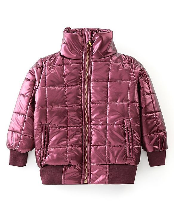 Babyhug Full Sleeves Solid Colour High Neck Padded Jacket - Maroon