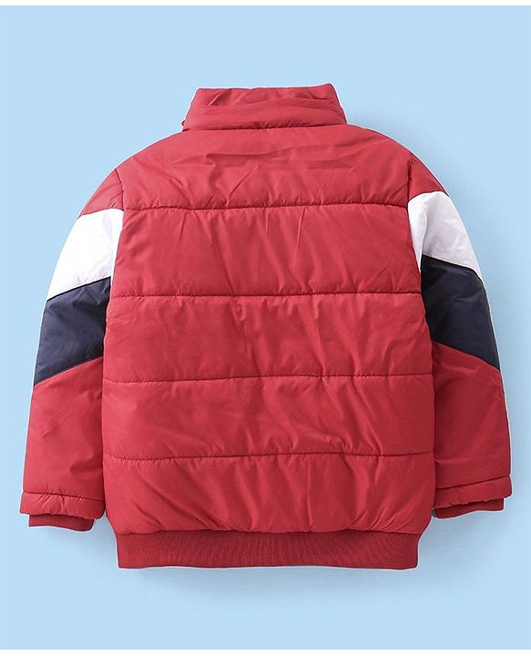 Babyhug Woven Full Sleeves Jacket With Detachable Hood - Red White & Blue
