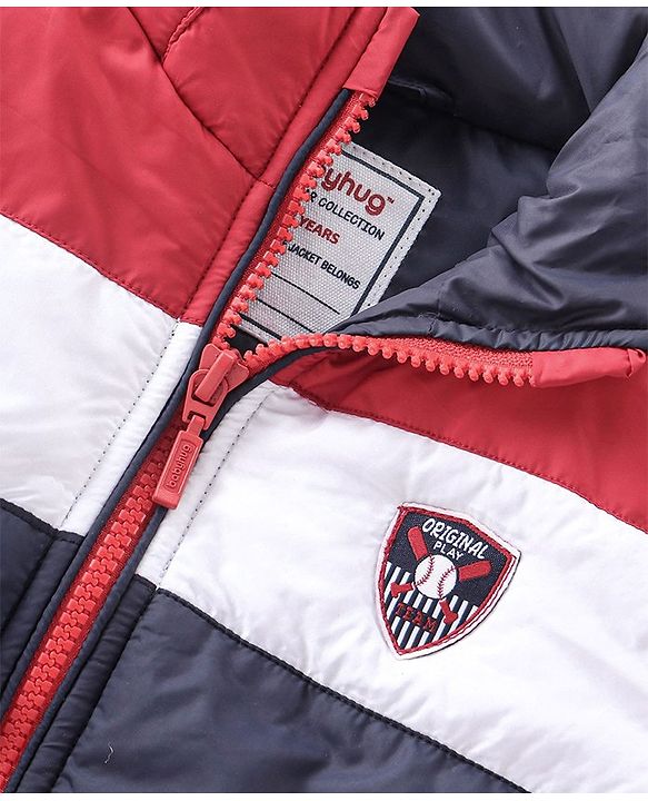 Babyhug Woven Full Sleeves Jacket With Detachable Hood - Red White & Blue