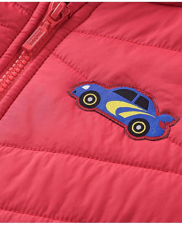 Babyhug Woven Full Sleeves Jacket With Hood & Car Applique - Red