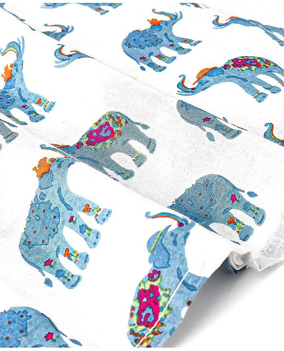 Babyhug 100% Cambric Full Sleeve Elephant Printed Kurta With Solid Dhoti Set - White & Navy