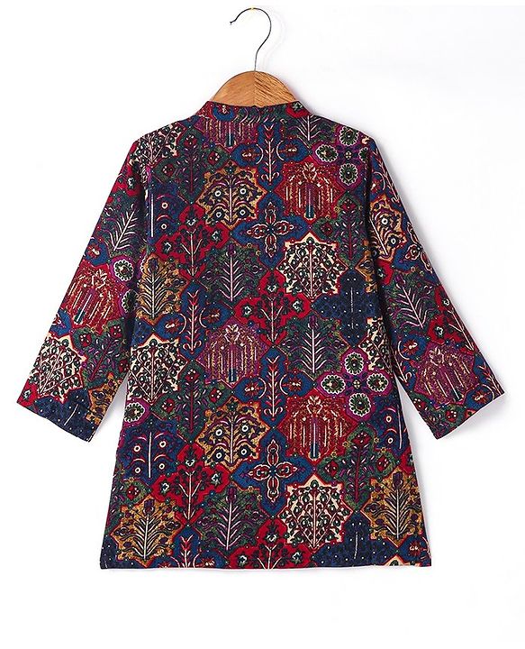 Babyhug Rayon Full Sleeves All Over Printed Dhoti Kurta Set - Navy Blue