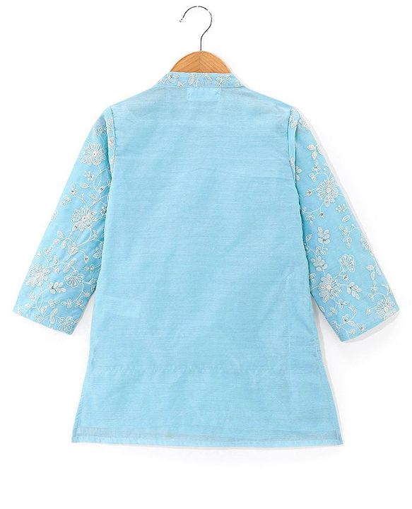Babyhug 100% Cotton Knit Full Sleeve Embroidered Kurta & Dhoti Set - Auqa Blue