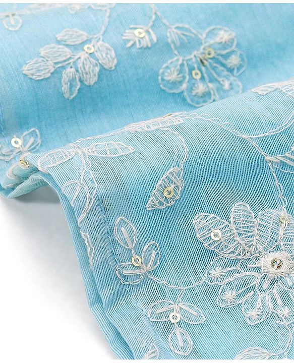 Babyhug 100% Cotton Knit Full Sleeve Embroidered Kurta & Dhoti Set - Auqa Blue
