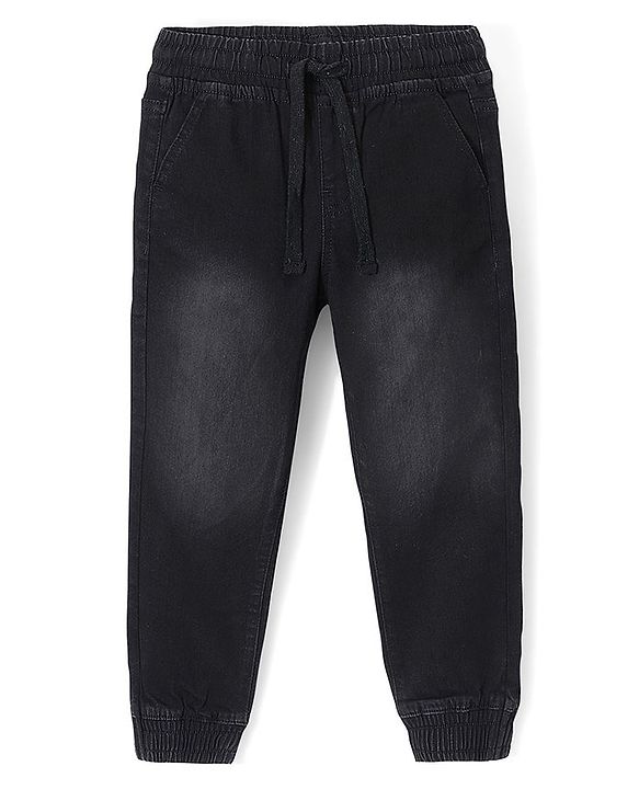 Pine Kids Cotton Rich Stretchable full length denim Joggers - BLACK