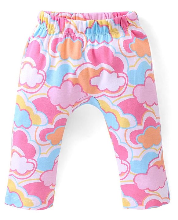 Babyhug Cotton Knit Full Length Diaper Pants Stars Printed Pack of 3 - Pink & Yellow