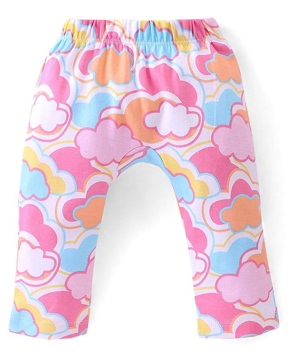 Babyhug Cotton Knit Full Length Diaper Pants Stars Printed Pack of 3 - Pink & Yellow