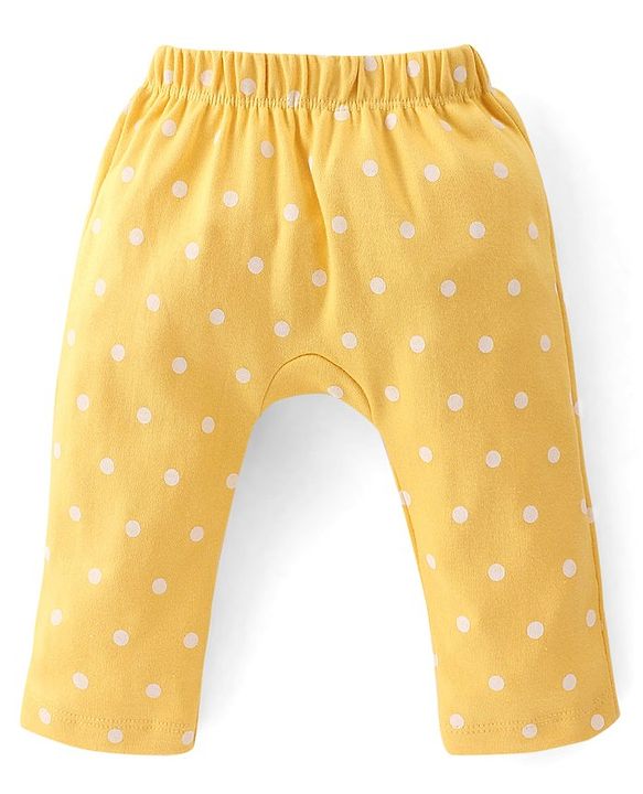 Babyhug Cotton Knit Full Length Diaper Pants Stars Printed Pack of 3 - Pink & Yellow