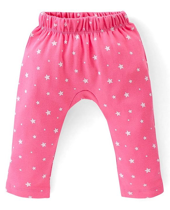 Babyhug Cotton Knit Full Length Diaper Pants Stars Printed Pack of 3 - Pink & Yellow