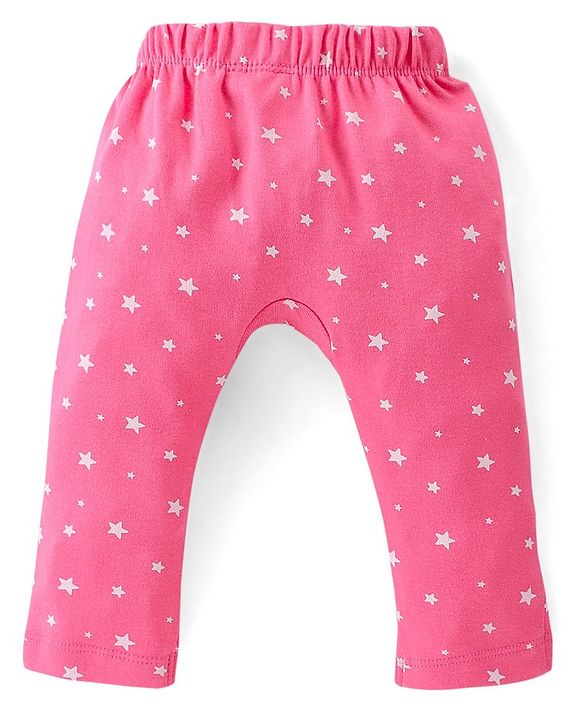 Babyhug Cotton Knit Full Length Diaper Pants Stars Printed Pack of 3 - Pink & Yellow