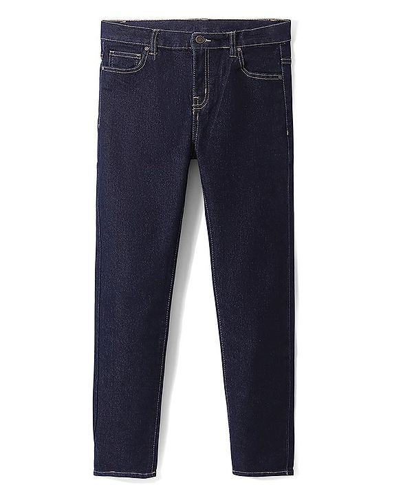 Pine Kid Cotton Elastane Solid Ankle Length Back Elasticated Waist Stretchable Jeans - Dark Blue