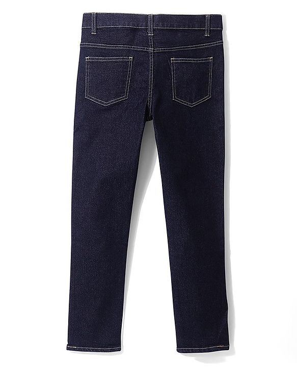 Pine Kid Cotton Elastane Solid Ankle Length Back Elasticated Waist Stretchable Jeans - Dark Blue