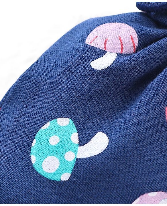 Babyhug 100% Cotton Knit Mushroom Printed Mittens & Booties Set - Navy Blue