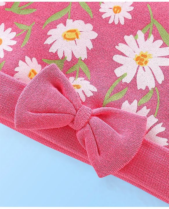Babyhug 100% Cotton Cap Floral Printed Pink - Diameter 11.5 cm