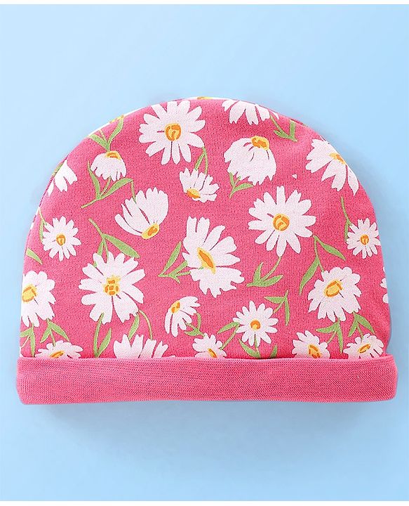 Babyhug 100% Cotton Cap Floral Printed Pink - Diameter 11.5 cm