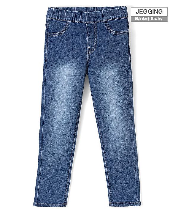 Pine Kids Denim Woven Ankle Length Stretchable Washed Jegging - Blue
