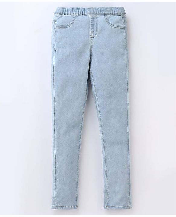 Pine Kids Cotton Stretchable Full Length Denim Jegging with Adjustable Waist Band - Ice Blue