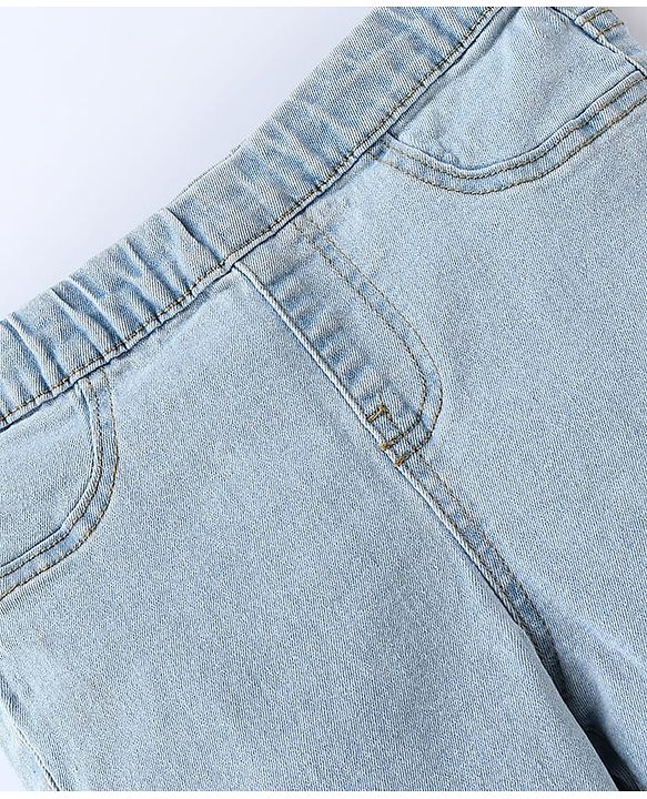 Pine Kids Cotton Stretchable Full Length Denim Jegging with Adjustable Waist Band - Ice Blue