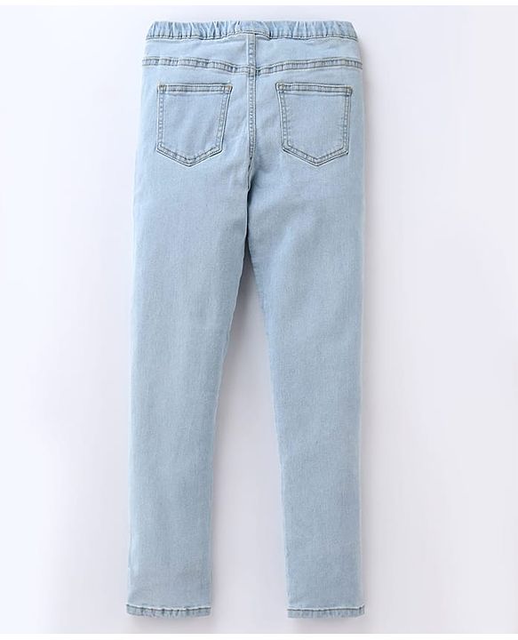 Pine Kids Cotton Stretchable Full Length Denim Jegging with Adjustable Waist Band - Ice Blue