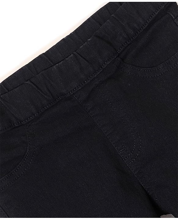 Pine Kids Cotton Stretchable Full Length Denim Jegging with Adjustable Waist Band - BLACK
