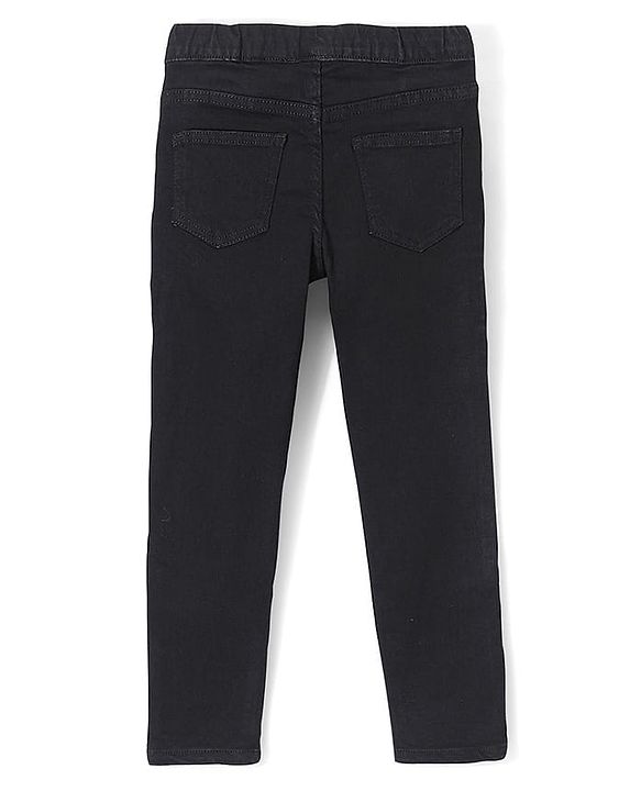 Pine Kids Cotton Stretchable Full Length Denim Jegging with Adjustable Waist Band - BLACK