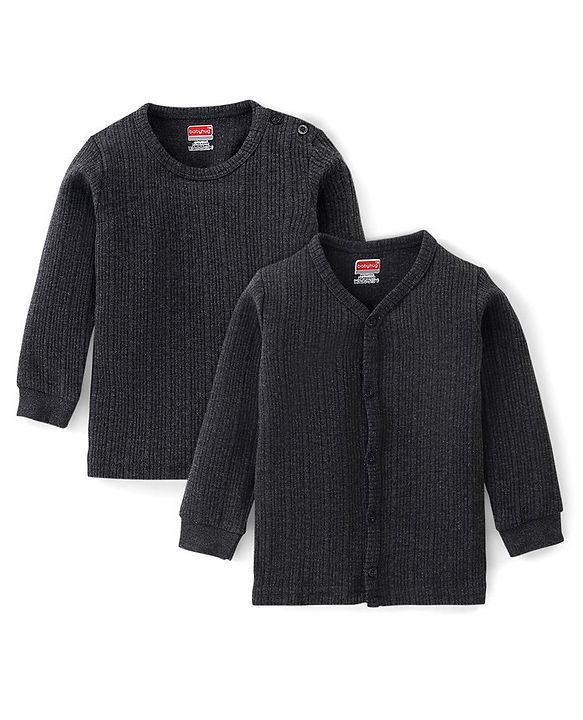 Babyhug Full Sleeves Solid Thermal Vest Pack of 2 - Dark Grey