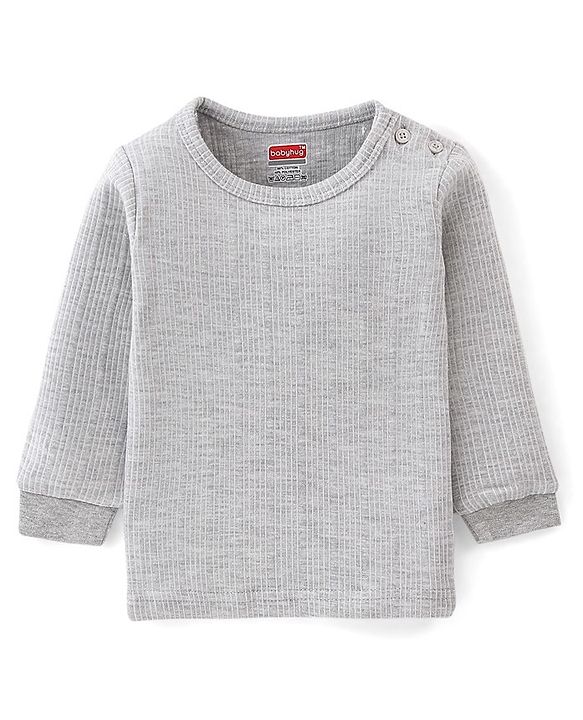 Babyhug Full Sleeves Solid Thermal Vests Pack of 2 - Light Grey