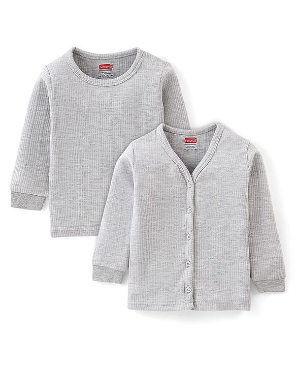 Babyhug Full Sleeves Solid Thermal Vests Pack of 2 - Light Grey