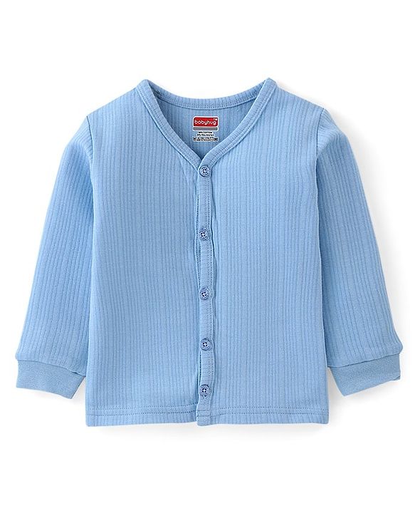 Babyhug Cotton Blend Full Sleeves Front Open and Pullover Solid Color Thermal Wear Pack Of 2 - Blue