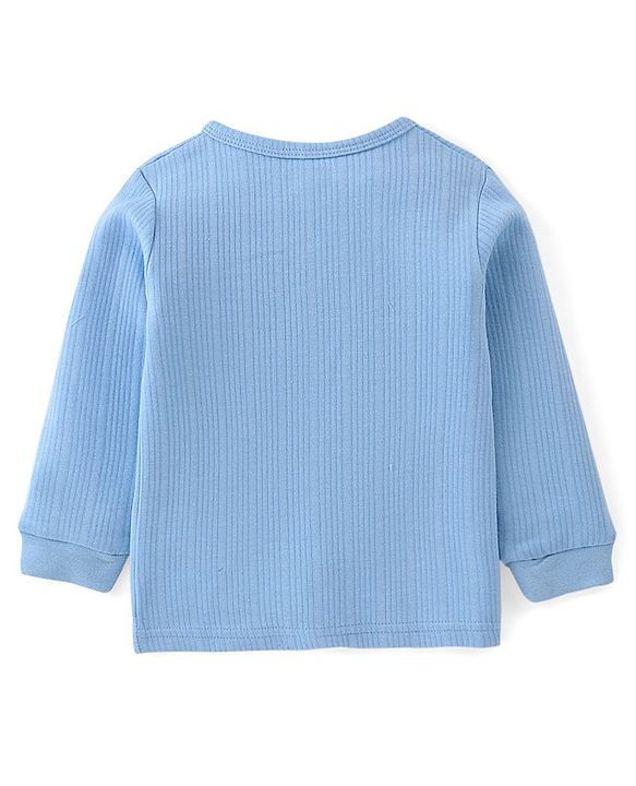 Babyhug Cotton Blend Full Sleeves Front Open and Pullover Solid Color Thermal Wear Pack Of 2 - Blue