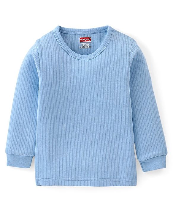 Babyhug Cotton Blend Full Sleeves Front Open and Pullover Solid Color Thermal Wear Pack Of 2 - Blue
