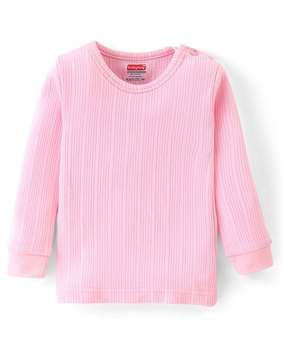 Babyhug Cotton Blend Full Sleeves Front Open and Pullover Solid Color Thermal Wear Pack of 2 - Pink