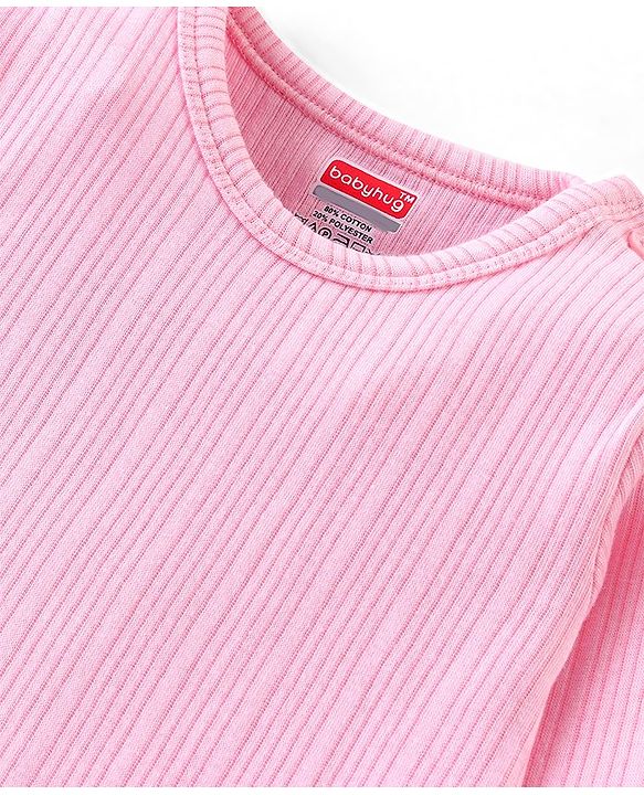 Babyhug Cotton Blend Full Sleeves Front Open and Pullover Solid Color Thermal Wear Pack of 2 - Pink