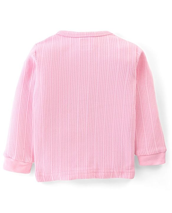 Babyhug Cotton Blend Full Sleeves Front Open and Pullover Solid Color Thermal Wear Pack of 2 - Pink