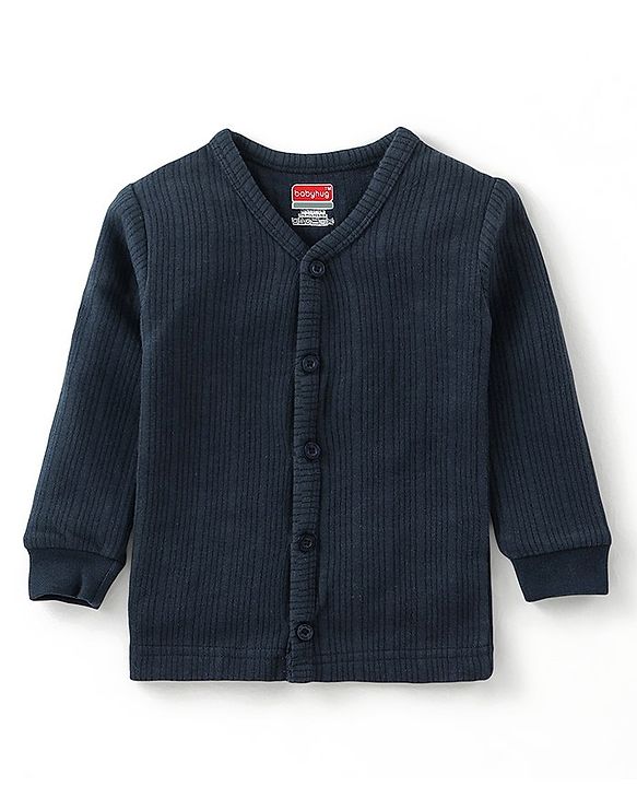 Babyhug Full Sleeves Solid Colour Thermal Vest & Pullover Set Pack Of 2 - Navy Blue