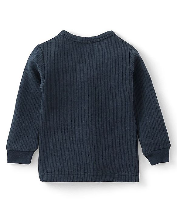Babyhug Full Sleeves Solid Colour Thermal Vest & Pullover Set Pack Of 2 - Navy Blue