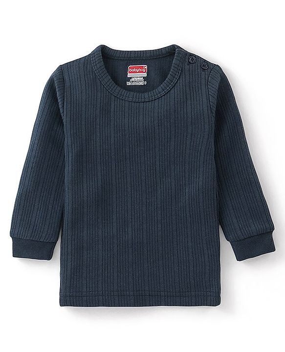 Babyhug Full Sleeves Solid Colour Thermal Vest & Pullover Set Pack Of 2 - Navy Blue