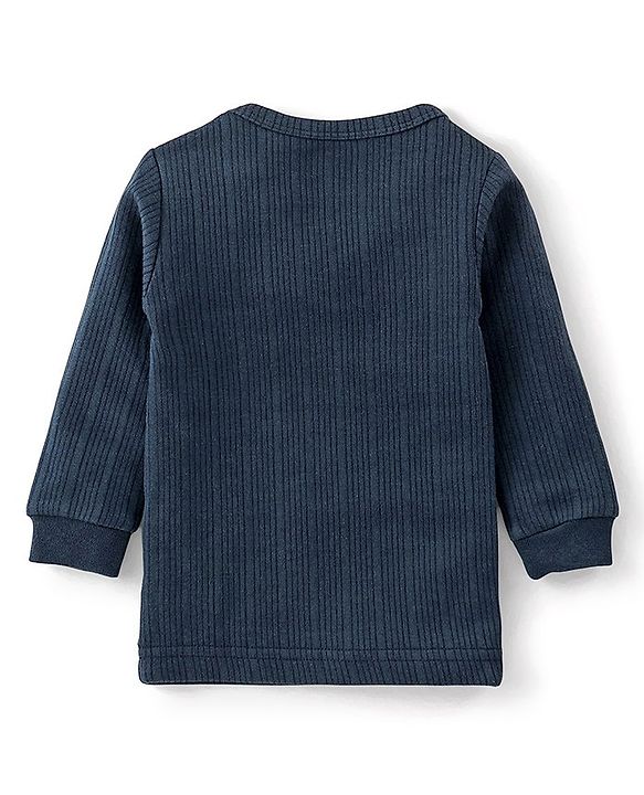 Babyhug Full Sleeves Solid Colour Thermal Vest & Pullover Set Pack Of 2 - Navy Blue