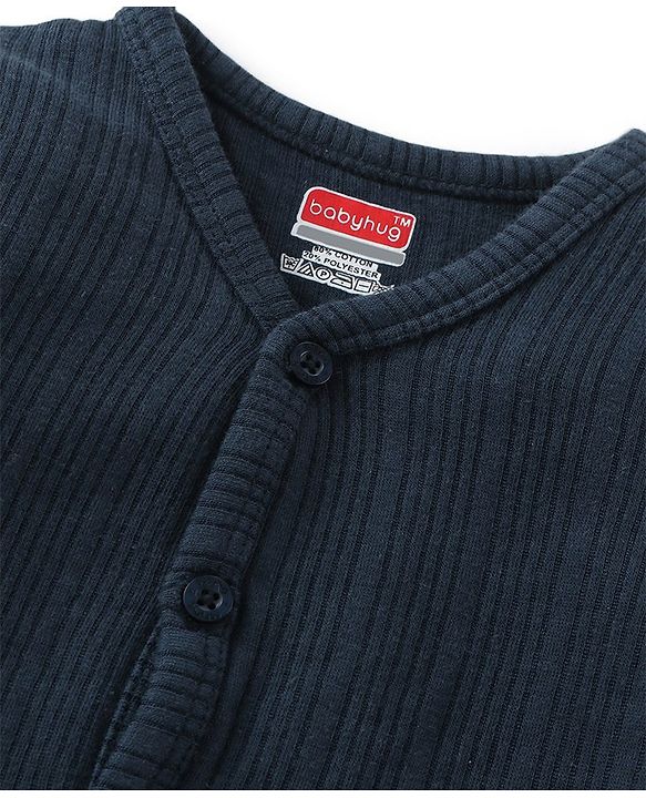 Babyhug Full Sleeves Solid Colour Thermal Vest & Pullover Set Pack Of 2 - Navy Blue