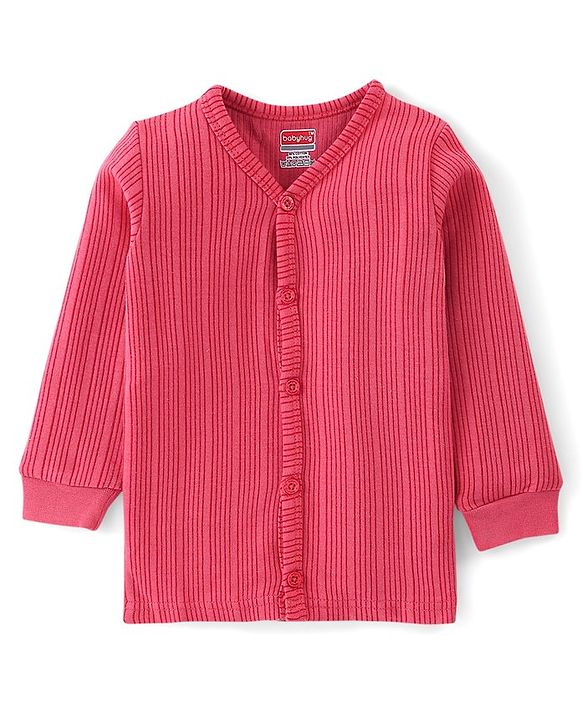 Babyhug Full Sleeves Solid Thermal Vests Pack of 2 - Coral