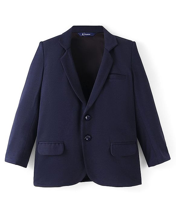Pine Kids Full Sleeves Knitted Solid Colour Blazer - Navy Blue