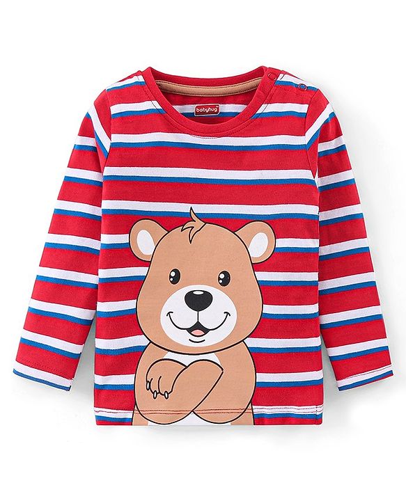 Babyhug 100% Cotton Knit to Knit Full Sleeves Stripes  T-Shirt and  Trouser-Maroon & Brown