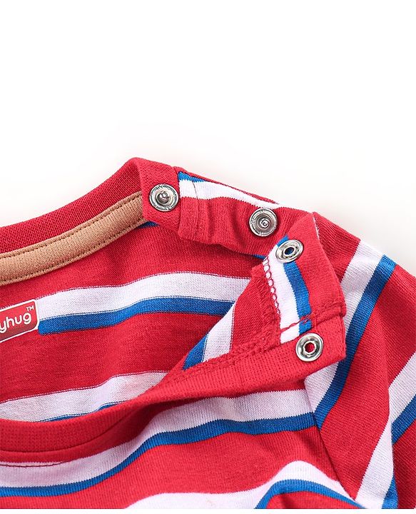 Babyhug 100% Cotton Knit to Knit Full Sleeves Stripes  T-Shirt and  Trouser-Maroon & Brown