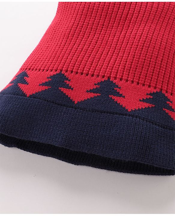 Babyhug Monkey Cap Reindeer Print - Red